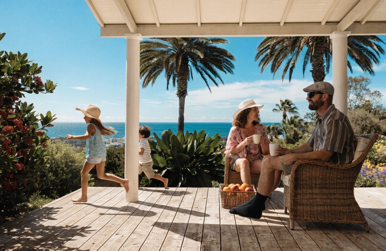 Newcastle family enjoying covered outdoor patio on summer afternoon