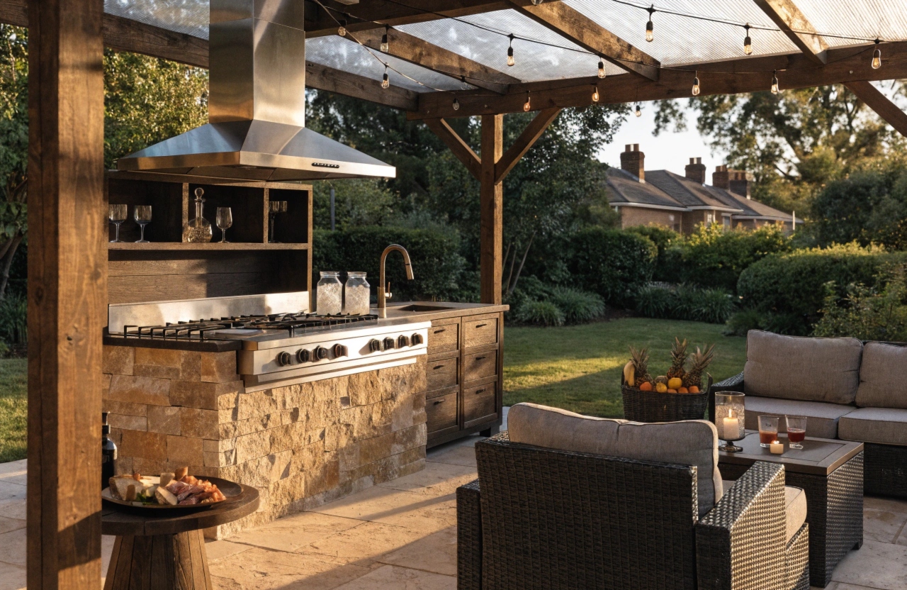Covered outdoor entertaining area with polycarbonate roof in coastal Newcastle suburb