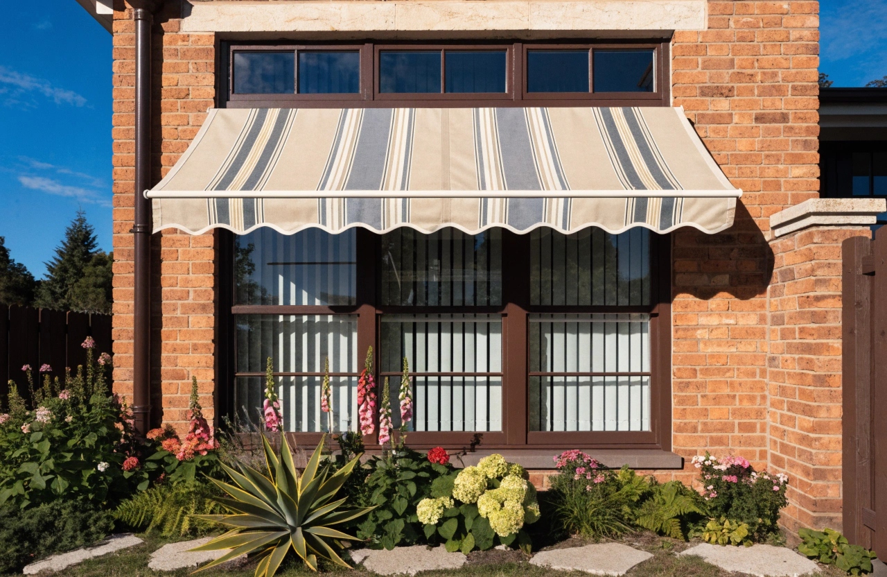 Fixed window awning on Australian home exterior providing shade and weather protection