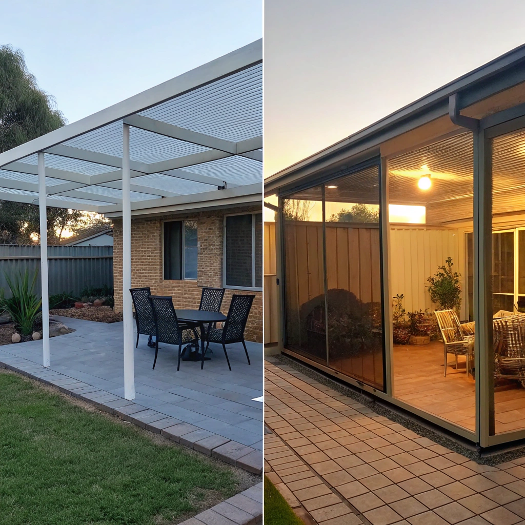 Before and after screened patio enclosure Newcastle