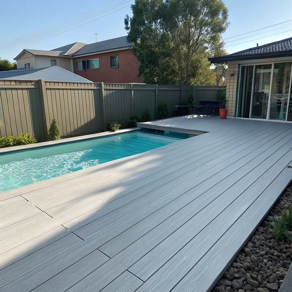 Composite pool decking installation at Newcastle residential property