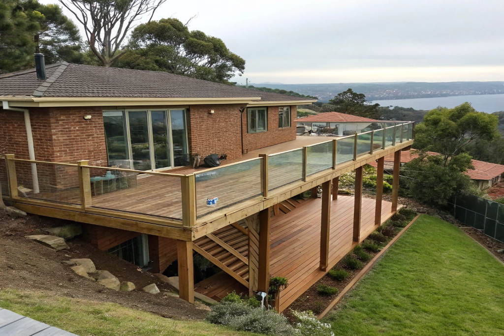 Custom elevated deck built on sloped block Newcastle NSW