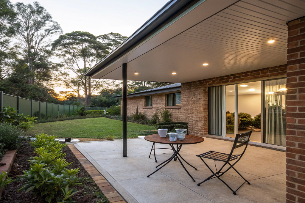 Enclosed patio Newcastle — insulated roofing and outdoor living area in use