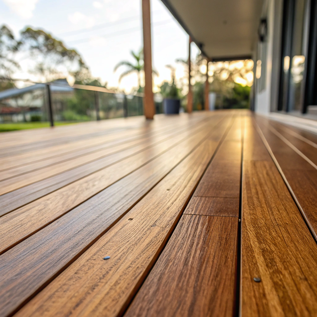 Close-up of hardwood timber decking boards on Australian residential deck