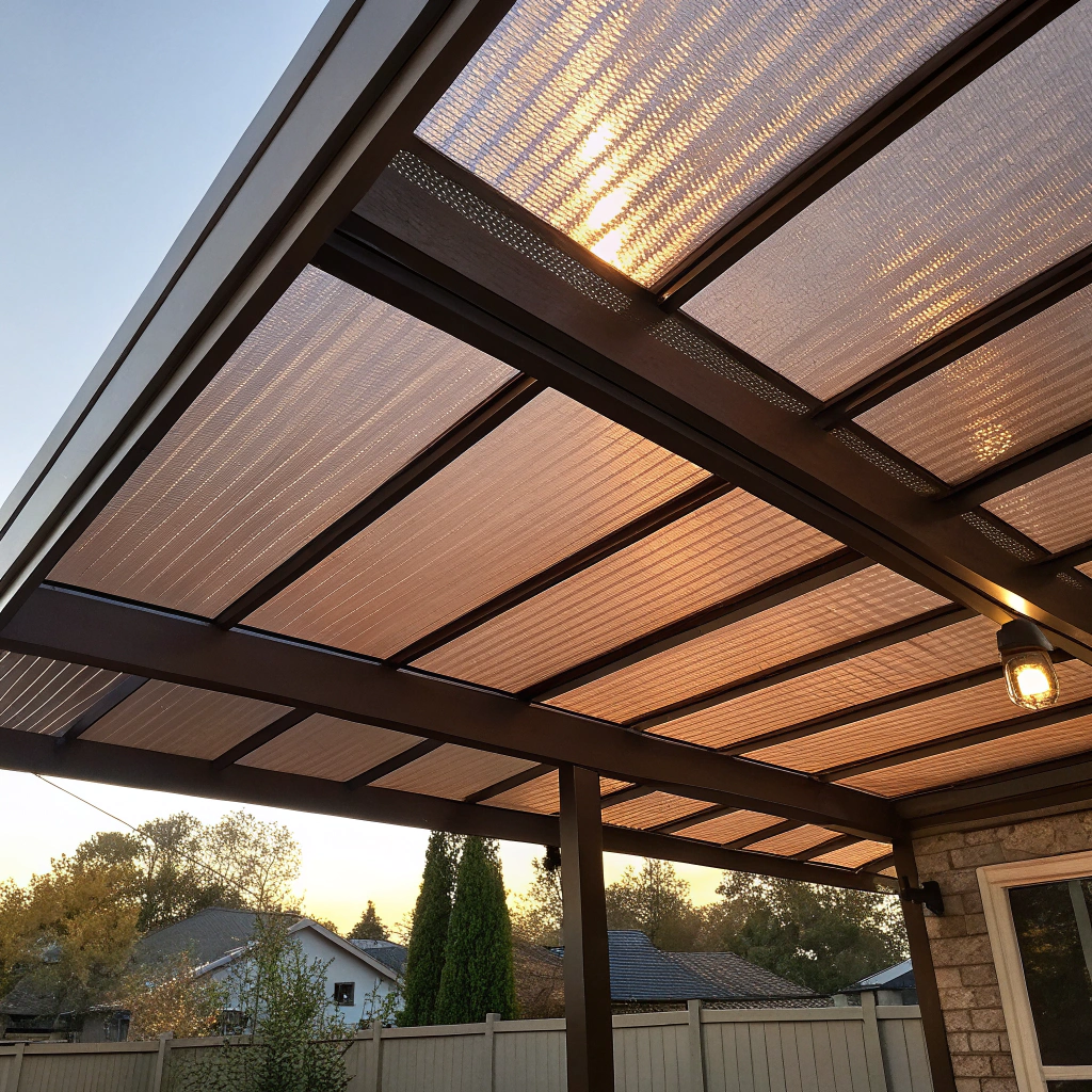 Bronze tint polycarbonate roof panels on north facing patio Newcastle