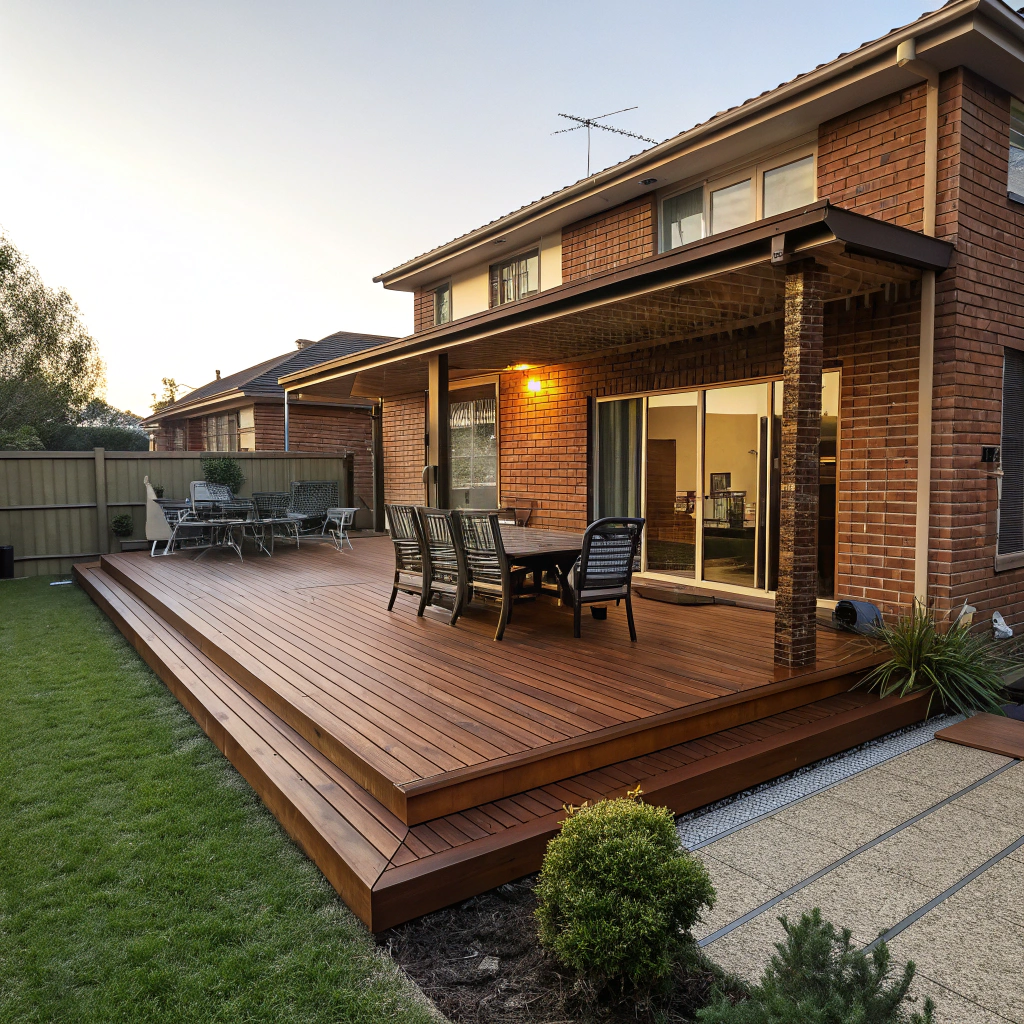 Custom timber deck on Newcastle home with outdoor entertaining setup