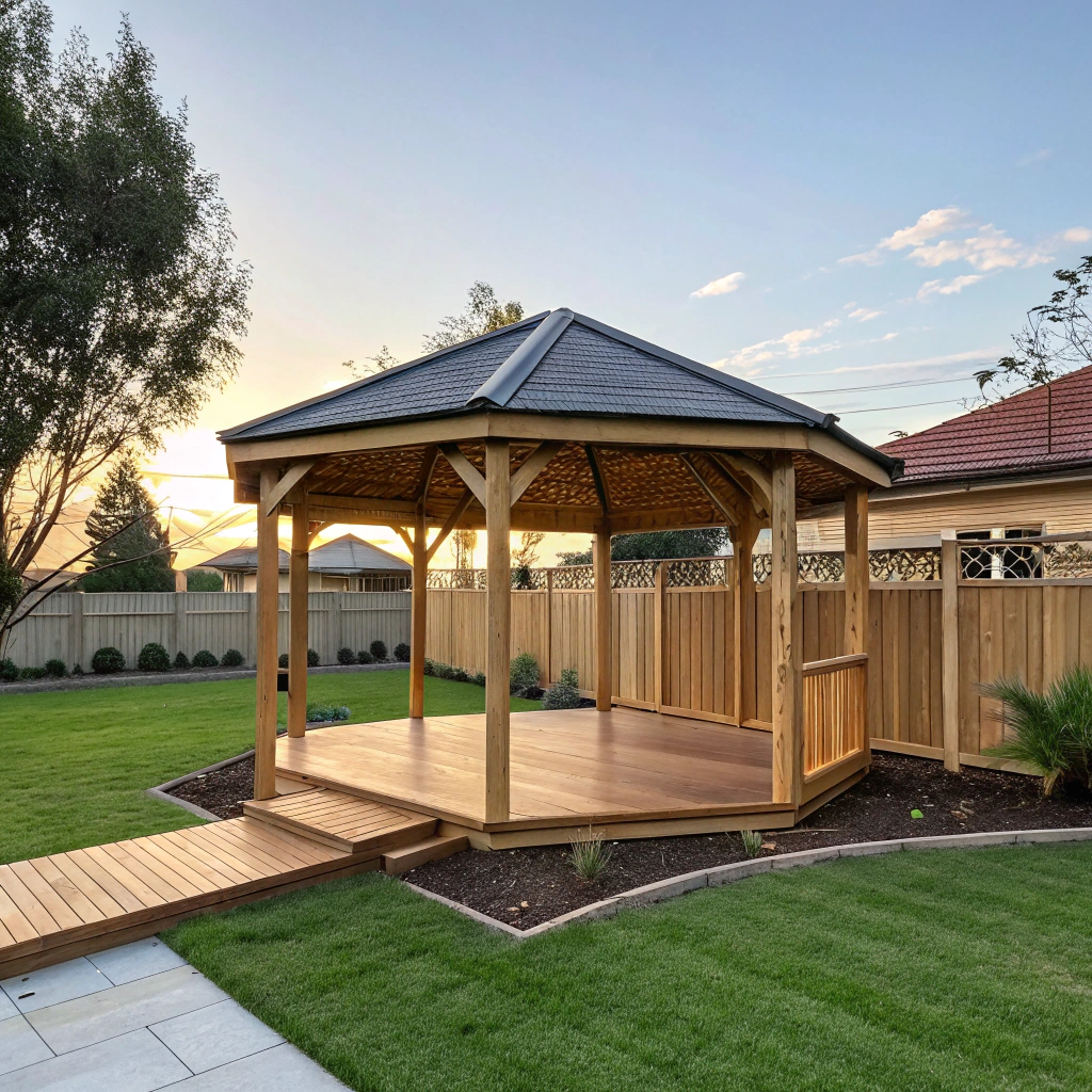 Custom timber gazebo built in a Newcastle backyard by Newcastle Pergolas